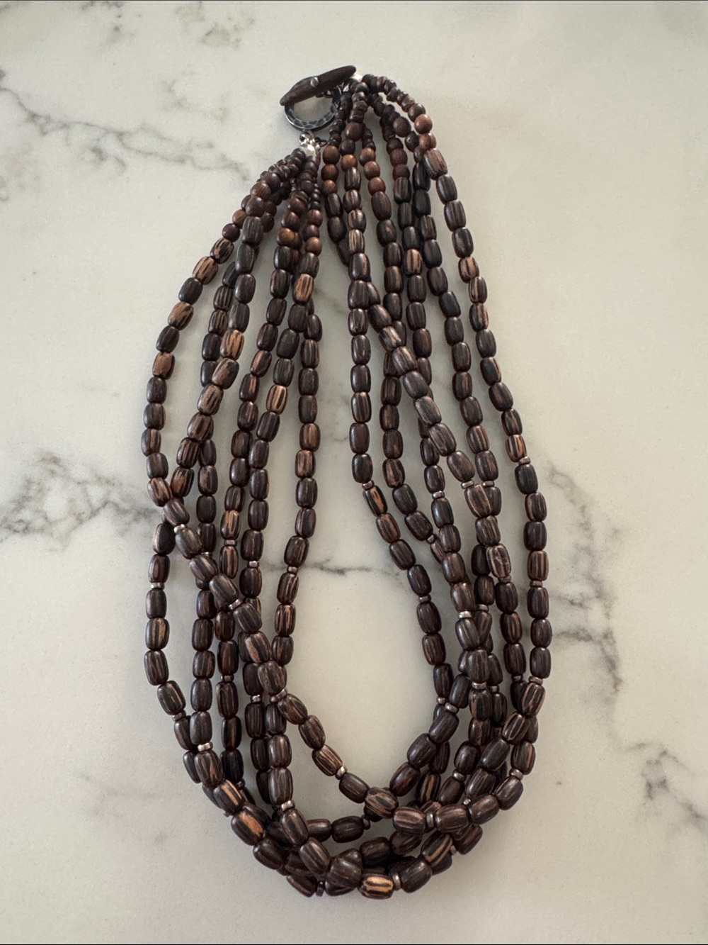 SILPADA 6-STRAND PALM WOOD BEAD & STERLING SILVER NECKLACE N1349 RETIRED